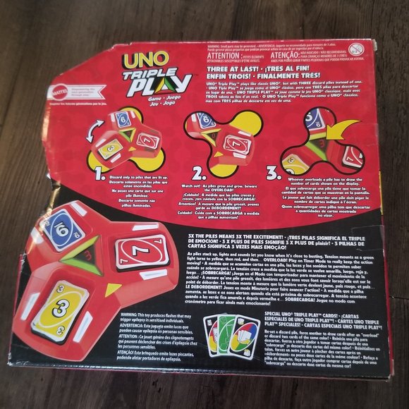 UNO Triple Play Card Game with Card-Holder Unit with Lights & Sounds & 112 Cards - Picture 2 of 3